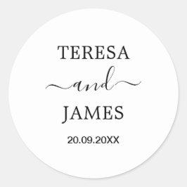 Pegatina Redonda Personalizado simple Novia y Groom Name Date Boda