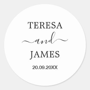 Pegatina Redonda Personalizado simple Novia y Groom Name Date Boda