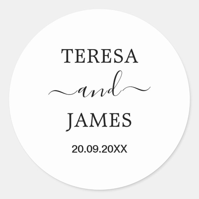 Pegatina Redonda Personalizado simple Novia y Groom Name Date Boda (Anverso)
