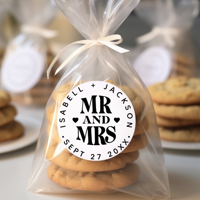 Pegatina Redonda Personalizado simple Sr. Boda Nombre Fecha Favor d (Subido por el creador)