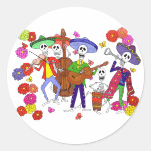 Pegatina Redonda Personalizado Skeleton Músicos Mariachi Banda Guit