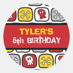 Pegatina Redonda Personalizado Skulls y Fiesta de Cumpleaños de Niñ