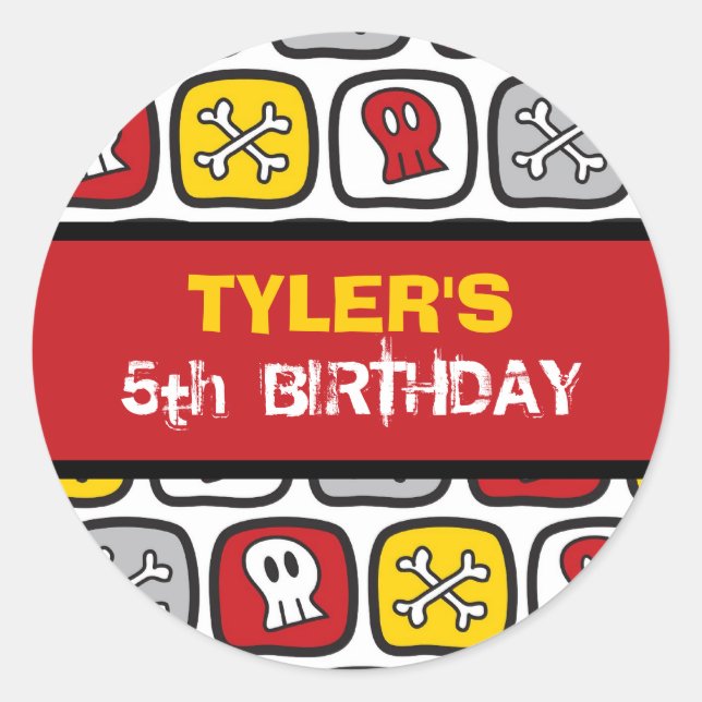 Pegatina Redonda Personalizado Skulls y Fiesta de Cumpleaños de Niñ (Anverso)