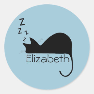 Pegatina Redonda Personalizado Sleeping Cat Silhouette