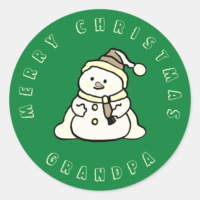 Pegatina Redonda Personalizado Snowman Feliz Navidad Abuelo Verde (Anverso)