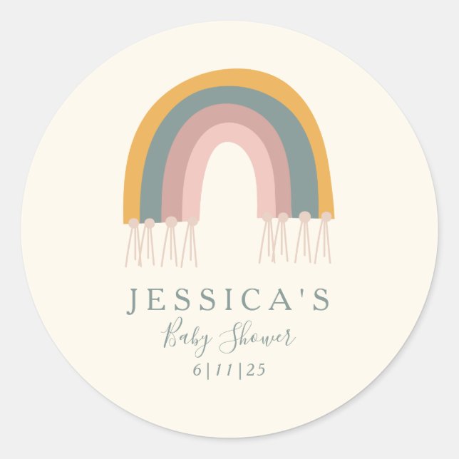 Pegatina Redonda Personalizado Soft Pastel Boho Rainbow Favor Baby  (Anverso)