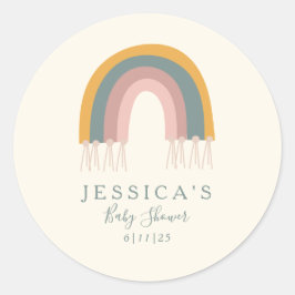 Pegatina Redonda Personalizado Soft Pastel Boho Rainbow Favor Baby 