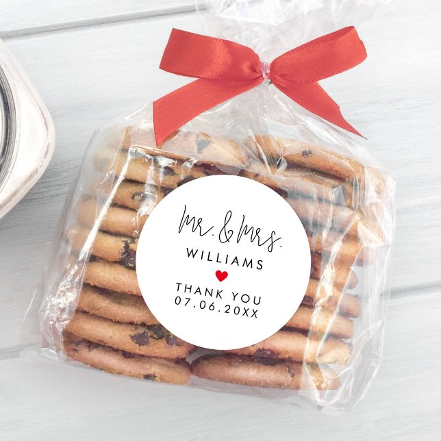 Pegatina Redonda Personalizado Sr. Boda Favors Gracias (Custom Mr Mrs Wedding Guest Favors Thank You Classic Round Sticker
)