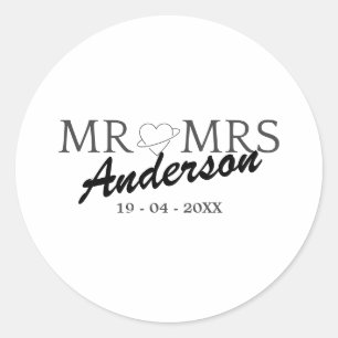 Pegatina Redonda Personalizado Sr. y Sra. Boda Regalo familiar