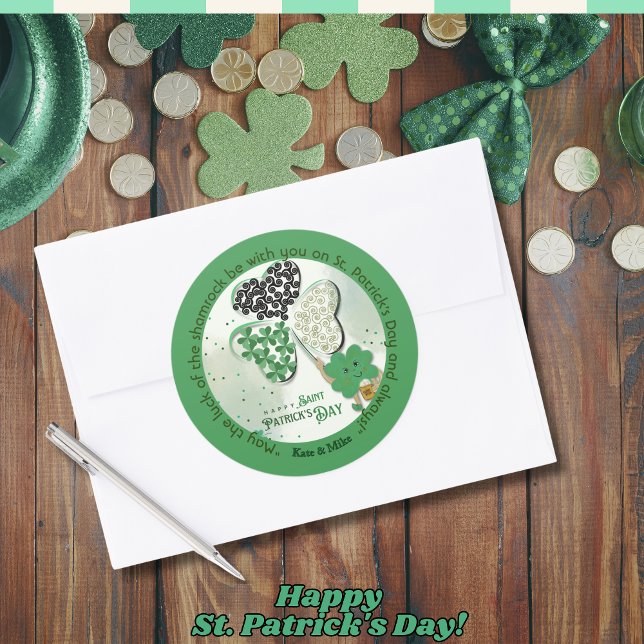 Pegatina Redonda Personalizado ST Patrick's Day Shamrock Beer (Custom ST Patrick's Day Shamrock Beer Classic Round Sticker)