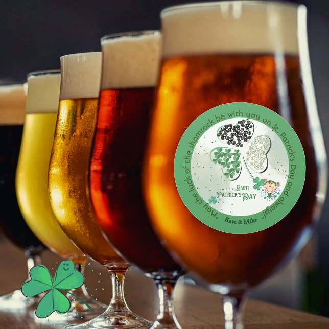 Pegatina Redonda Personalizado ST Patrick's Day Shamrock Little Gir (Custom ST Patrick's Day Shamrock Little Girl Classic Round Sticker)