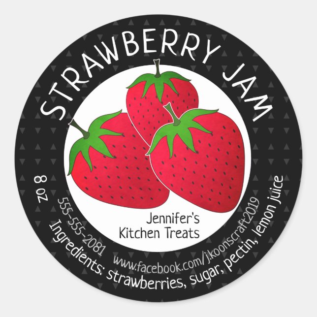 Pegatina Redonda Personalizado Strawberry Jam Jelly Jars (Anverso)