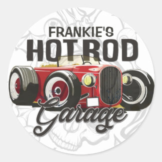 Pegatina Redonda Personalizado SU NOMBRE Hot Rod Garage Auto person