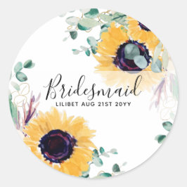 Pegatina Redonda Personalizado Sunflowers Bridesmaids Regalos Añadi