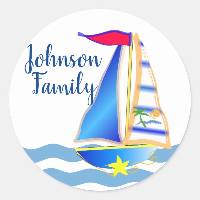 Pegatina Redonda Personalizado Sunny Sailing Day (Anverso)