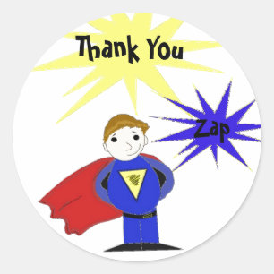 Pegatina Redonda Personalizado Super Hero Gracias