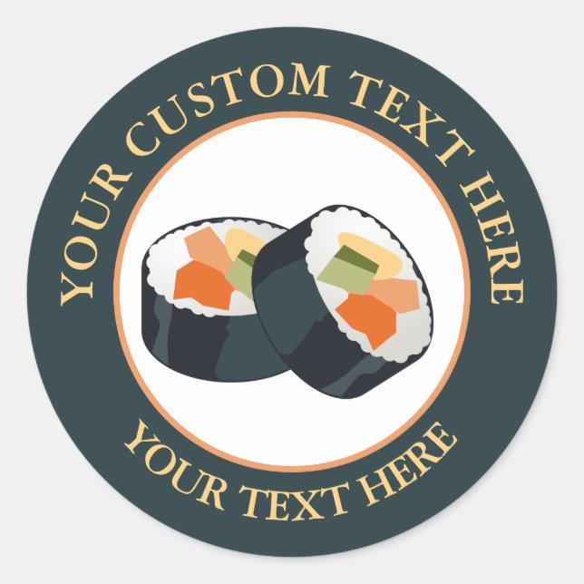 Pegatina Redonda Personalizado Sushi Icono de logotipo de texto Peg (Anverso)