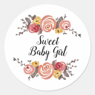 Pegatina Redonda Personalizado Sweet Baby Girl Baby Shower