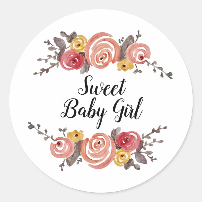 Pegatina Redonda Personalizado Sweet Baby Girl Baby Shower (Anverso)