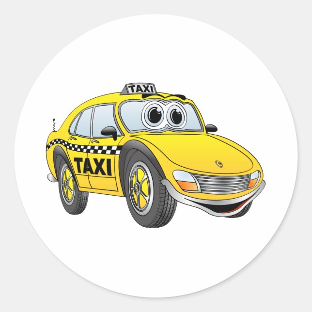Pegatina Redonda Personalizado Taxi De 4 Puertas Amarillo (Anverso)