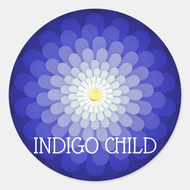 Pegatina Redonda Personalizado Texto Azul oscuro Mandala Flor Índig (Anverso)