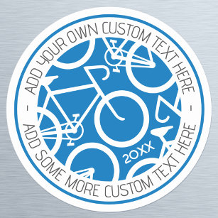 Pegatina Redonda Personalizado Texto Bicicleta Azul