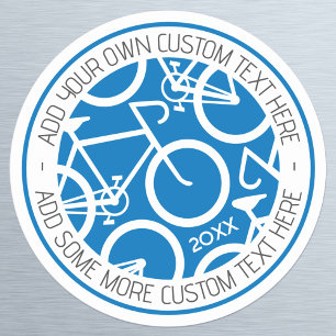Pegatina Redonda Personalizado Texto Bicicleta Azul
