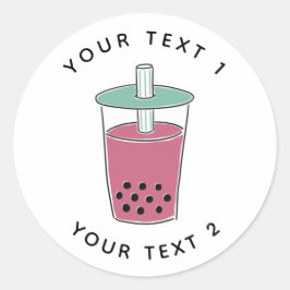 Pegatina Redonda Personalizado Texto Boba Tea Line Ilustracion de a