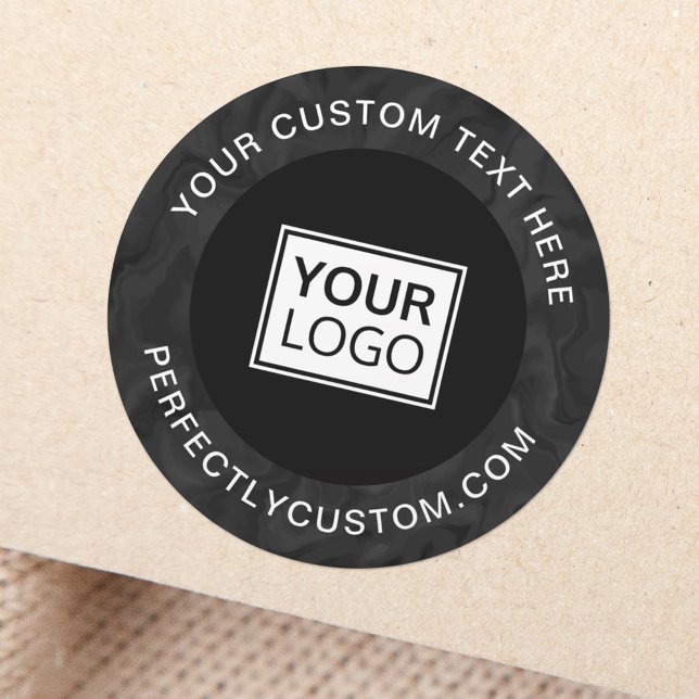 Pegatina Redonda Personalizado texto del logo negocios de frontera  (Custom logo sticker with dark, marbled border and your custom text)