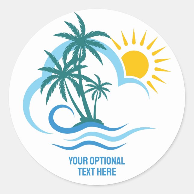 Pegatina Redonda Personalizado Texto Islas Tropicales (Anverso)
