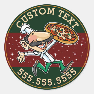 Pegatina Redonda PERSONALIZADO TEXTO Pizza Entrega Rótulo Pizzeria
