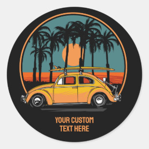 Pegatina Redonda Personalizado Texto Surfer Tropical Sunset