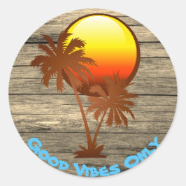 Pegatina Redonda Personalizado Textos Buenas Vibes Sólo Sunset Pier
