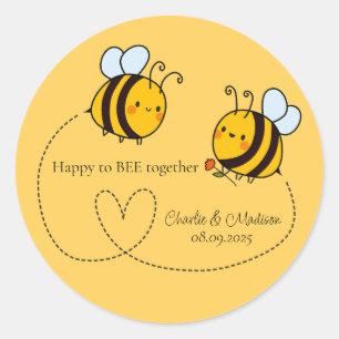 Pegatina Redonda Personalizado Textos Feliz Abejas de Amor
