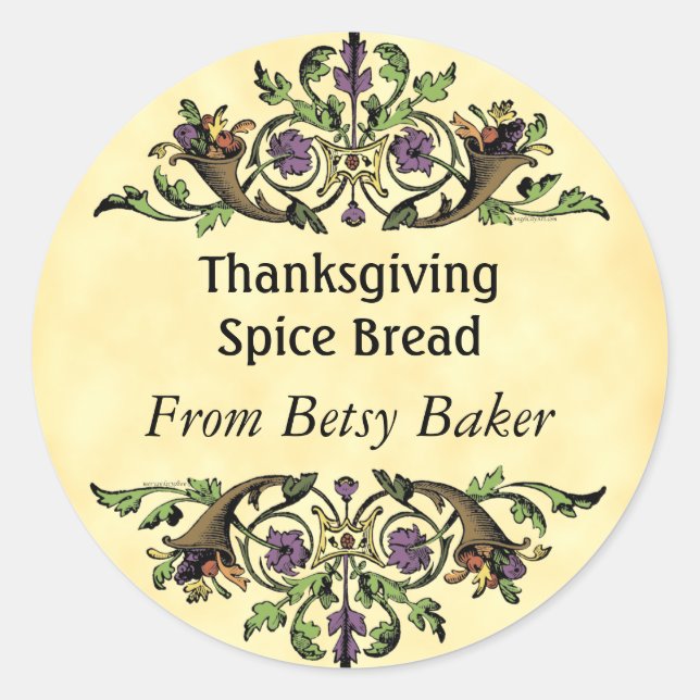 Pegatina Redonda Personalizado Thanksgiving Cornucopia Baking Pegat (Anverso)