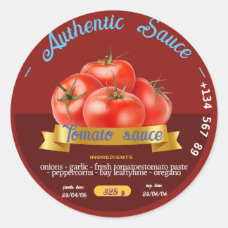 PEGATINA REDONDA PERSONALIZADO TOMATO KETCH UP SAUCE MEJOR ATRACTIV