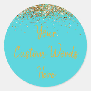 Pegatina Redonda Personalizado Turquoise Blue & Gold Party Favor