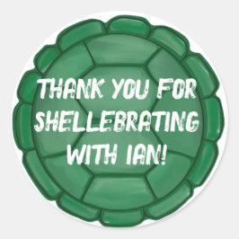 Pegatina Redonda Personalizado Turtle Shell Boy Cumpleaños Gracias
