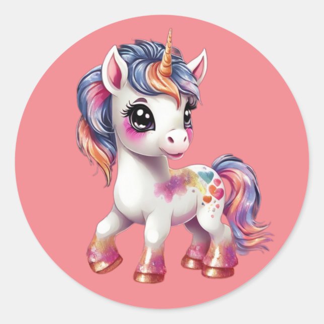 Pegatina Redonda personalizado unicornio (Anverso)