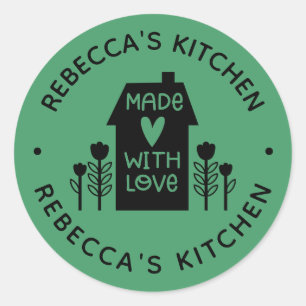 Pegatina Redonda Personalizado Verde Casero con amor