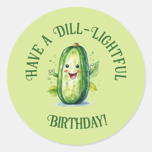 Pegatina Redonda Personalizado verde lindo Pickle Cumpleaños (Anverso)