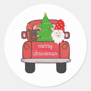 Pegatina Redonda Personalizado Vintage Christmas Farmhouse Red Truc