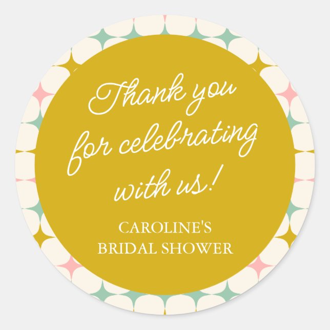 Pegatina Redonda Personalizado Vintage Geometric Pastel Gracias (Anverso)