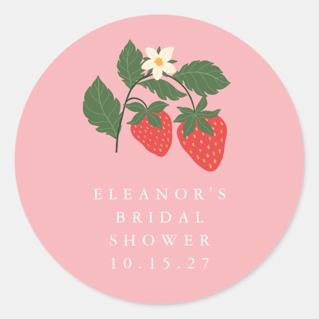 Pegatina Redonda Personalizado Vintage Pink Strawberry Boho Bridal  (Anverso)