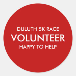 Pegatina Redonda Personalizado Voluntario Rojo