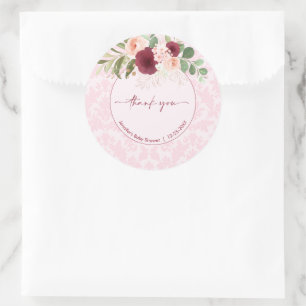 Pegatina Redonda Personalizado Watercolor Floral Baby Shower