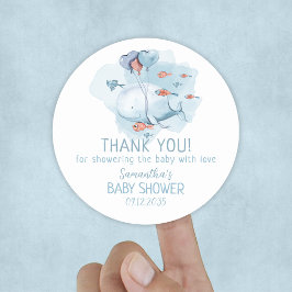 Pegatina Redonda Personalizado Whale Boy Baby Shower Gracias