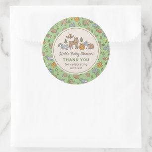 Pegatina Redonda Personalizado Woodland Animals Baby Shower