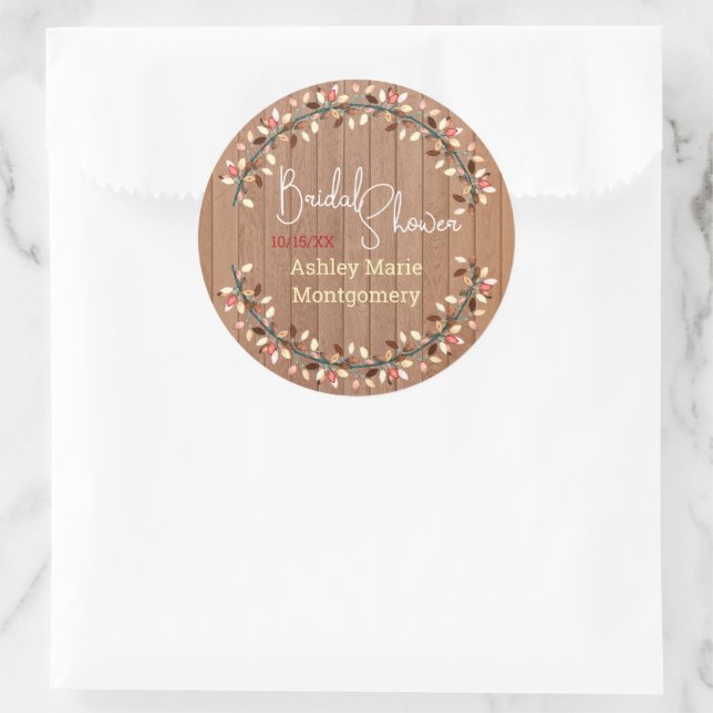 Pegatina Redonda Personalizado Wreath Bridal Shower (Bolso)