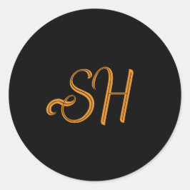 Pegatina Redonda Personalizados de guiones dorados iniciales negro